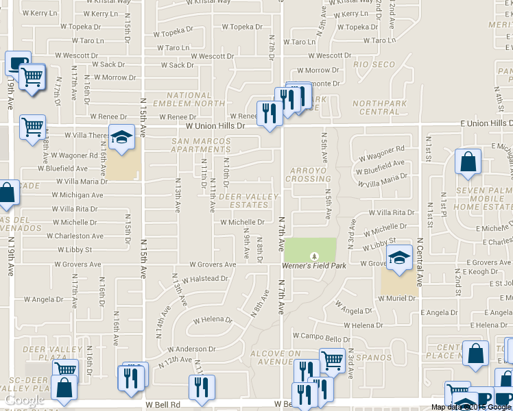 map of restaurants, bars, coffee shops, grocery stores, and more near in Phoenix