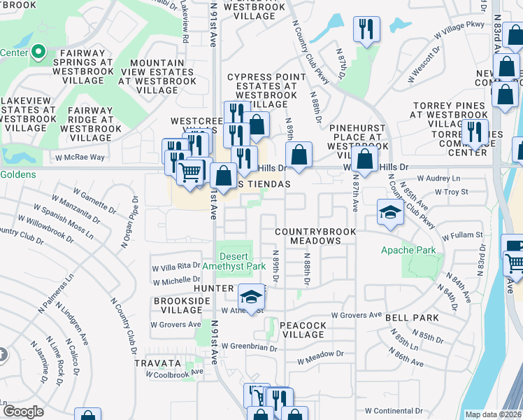 map of restaurants, bars, coffee shops, grocery stores, and more near in Peoria
