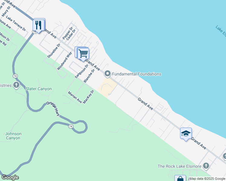 map of restaurants, bars, coffee shops, grocery stores, and more near 33083 Santa Rosa Drive in Lake Elsinore