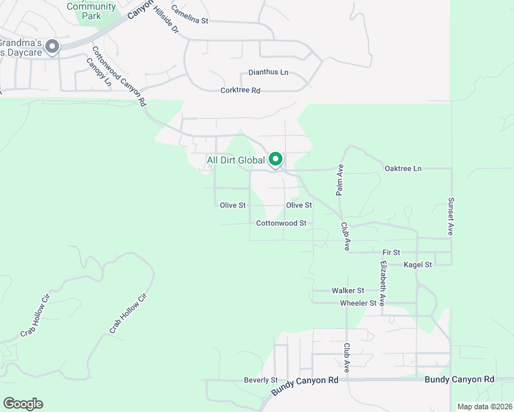 map of restaurants, bars, coffee shops, grocery stores, and more near Olive Street in Wildomar