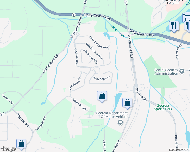 map of restaurants, bars, coffee shops, grocery stores, and more near 3885 Lake Manor Way in Atlanta