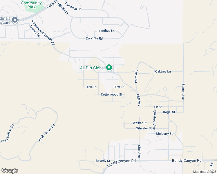map of restaurants, bars, coffee shops, grocery stores, and more near Olive Street in Wildomar