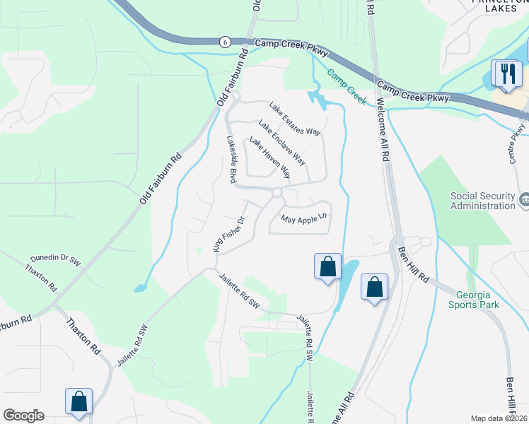 map of restaurants, bars, coffee shops, grocery stores, and more near 3841 Lake Sanctuary Way in Atlanta