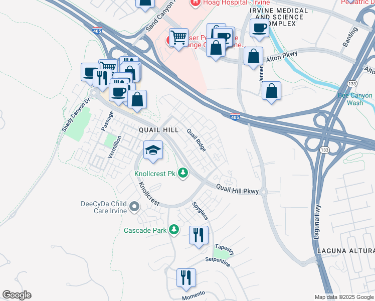map of restaurants, bars, coffee shops, grocery stores, and more near 96 Reunion in Irvine