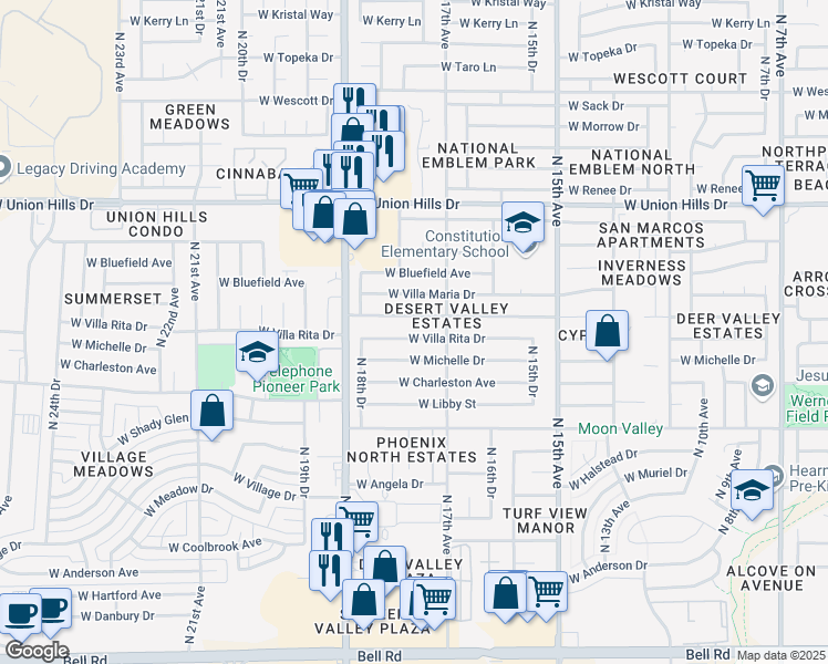 map of restaurants, bars, coffee shops, grocery stores, and more near in Phoenix