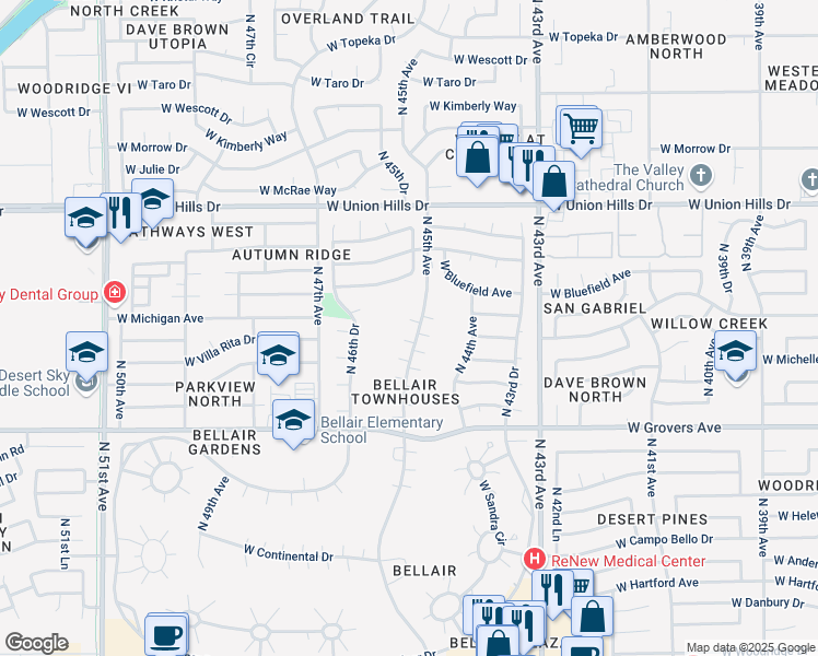 map of restaurants, bars, coffee shops, grocery stores, and more near 18210 North 45th Avenue in Glendale