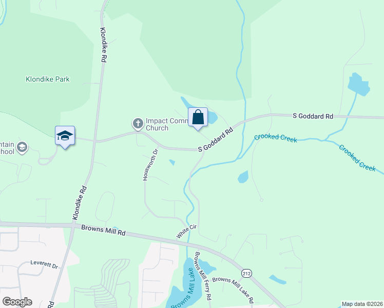 map of restaurants, bars, coffee shops, grocery stores, and more near 7030 South Goddard Road in Stonecrest