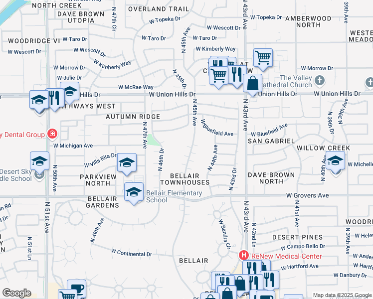 map of restaurants, bars, coffee shops, grocery stores, and more near 18210 North 45th Avenue in Glendale