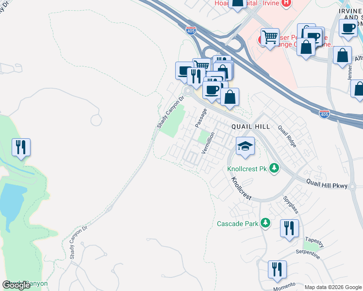 map of restaurants, bars, coffee shops, grocery stores, and more near 165 Stepping Stone in Irvine