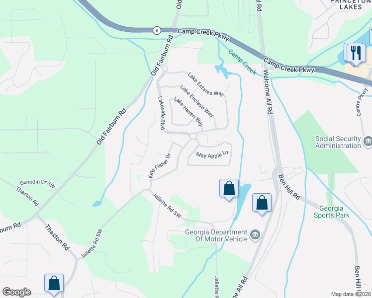 map of restaurants, bars, coffee shops, grocery stores, and more near 3841 Lake Sanctuary Way in Atlanta