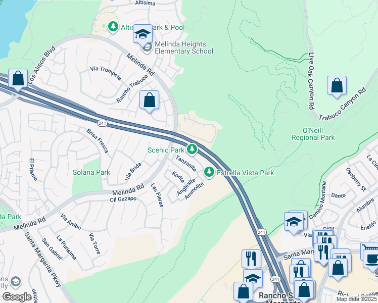 map of restaurants, bars, coffee shops, grocery stores, and more near 17 Plushstone in Rancho Santa Margarita