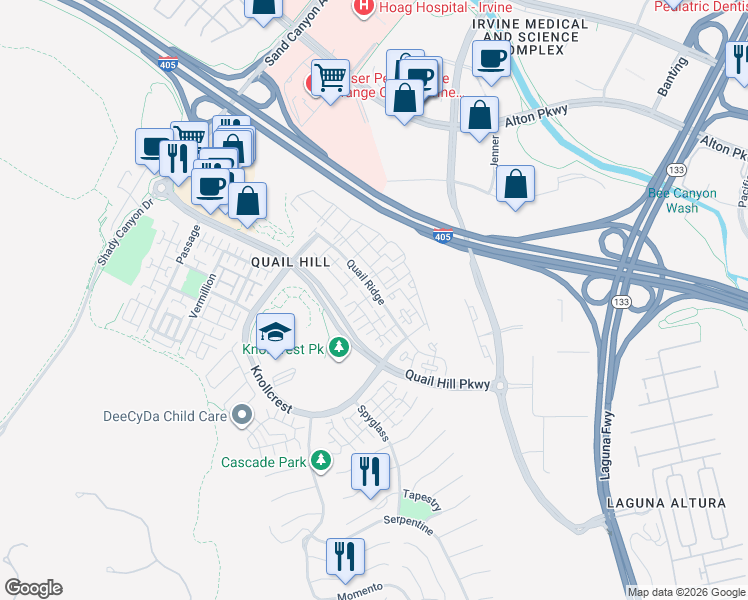 map of restaurants, bars, coffee shops, grocery stores, and more near in Irvine