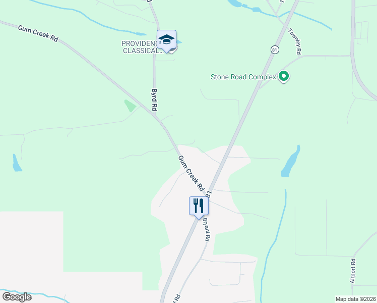 map of restaurants, bars, coffee shops, grocery stores, and more near 124 Gum Creek Road in Oxford