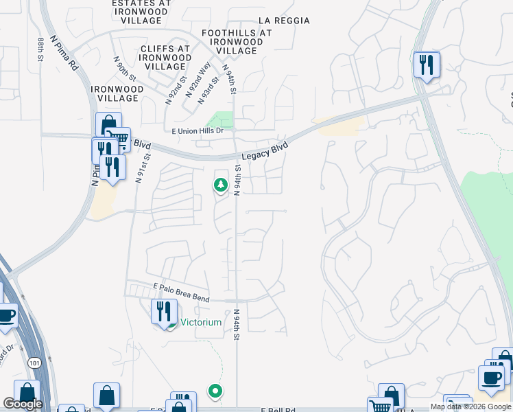 map of restaurants, bars, coffee shops, grocery stores, and more near 9440 East Canyon View Road in Scottsdale