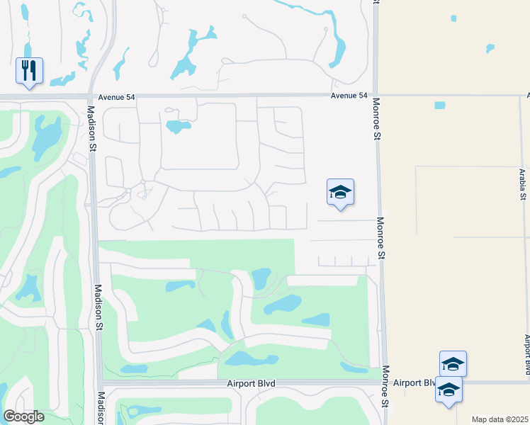 map of restaurants, bars, coffee shops, grocery stores, and more near 54805 Northern Dancer Drive in La Quinta