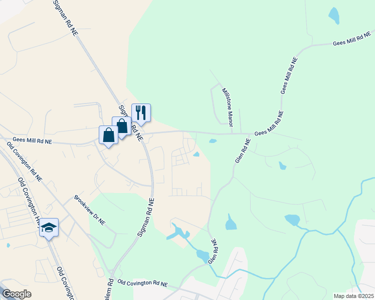 map of restaurants, bars, coffee shops, grocery stores, and more near 2478 Honey Way in Rockdale County
