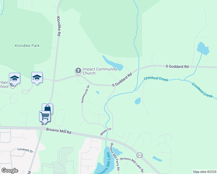 map of restaurants, bars, coffee shops, grocery stores, and more near 7030 South Goddard Road in Stonecrest
