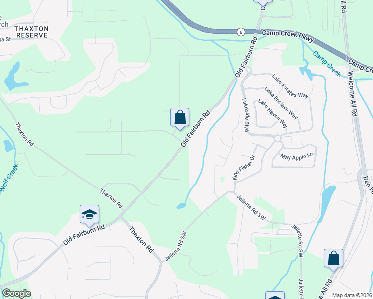 map of restaurants, bars, coffee shops, grocery stores, and more near 3830 Old Fairburn Road in Atlanta