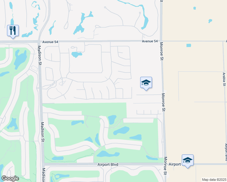 map of restaurants, bars, coffee shops, grocery stores, and more near 54805 Northern Dancer Drive in La Quinta