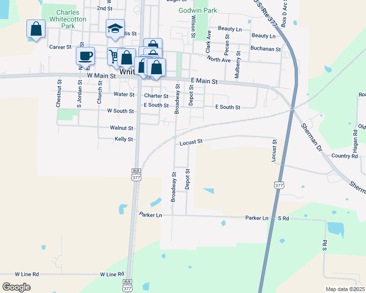 map of restaurants, bars, coffee shops, grocery stores, and more near 480 Locust Street in Whitesboro