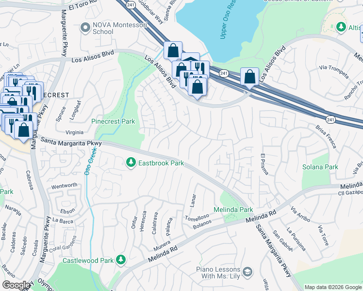 map of restaurants, bars, coffee shops, grocery stores, and more near 21472 Bastia in Mission Viejo