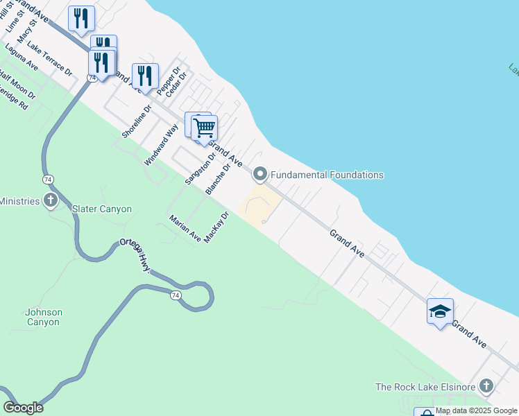 map of restaurants, bars, coffee shops, grocery stores, and more near 33083 Santa Rosa Drive in Lake Elsinore