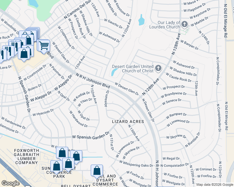map of restaurants, bars, coffee shops, grocery stores, and more near 12939 West Desert Glen Drive in Sun City West