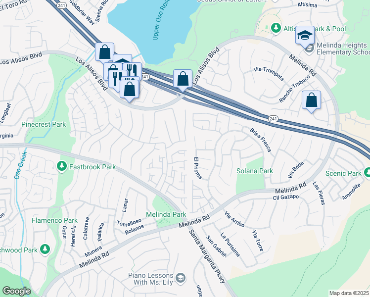 map of restaurants, bars, coffee shops, grocery stores, and more near 28955 Paseo Sabatini in Mission Viejo