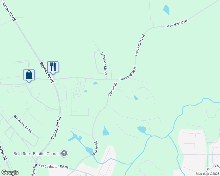 map of restaurants, bars, coffee shops, grocery stores, and more near 370 Glen Road Northeast in Conyers