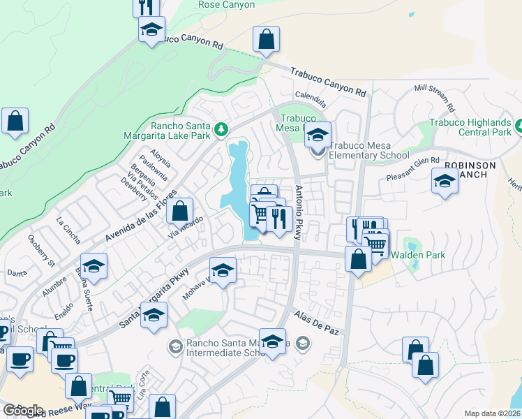 map of restaurants, bars, coffee shops, grocery stores, and more near 59 Brisa Del Lago in Rancho Santa Margarita