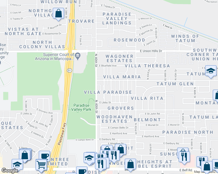 map of restaurants, bars, coffee shops, grocery stores, and more near 18026 North 41st Street in Phoenix