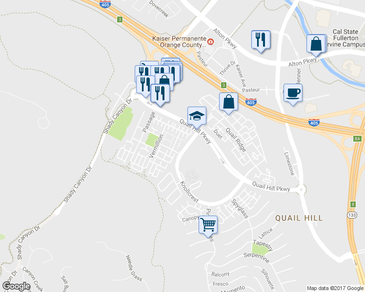 map of restaurants, bars, coffee shops, grocery stores, and more near 76 Dovetail in Irvine