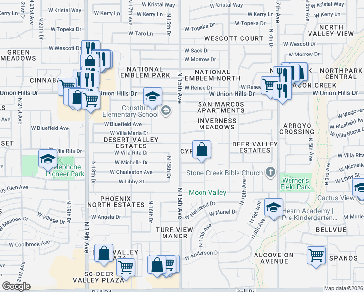 map of restaurants, bars, coffee shops, grocery stores, and more near 1511 West Michigan Avenue in Phoenix