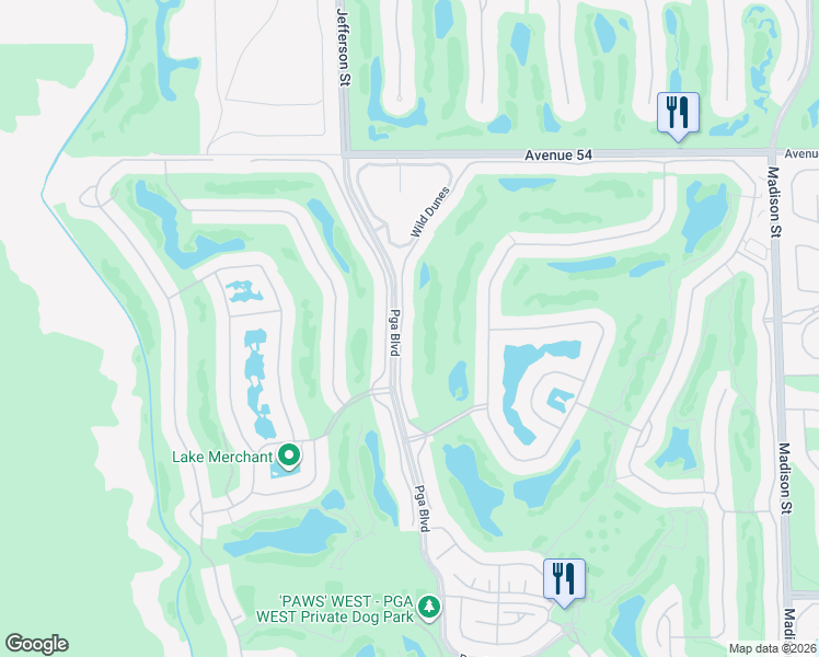 map of restaurants, bars, coffee shops, grocery stores, and more near 54838 Oaktree in La Quinta