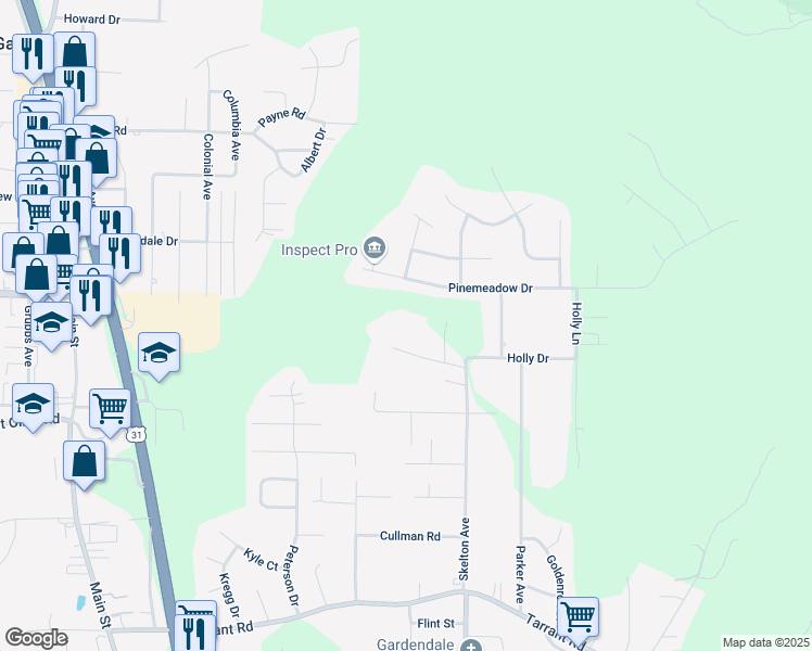 map of restaurants, bars, coffee shops, grocery stores, and more near 420 Dean Lane in Gardendale