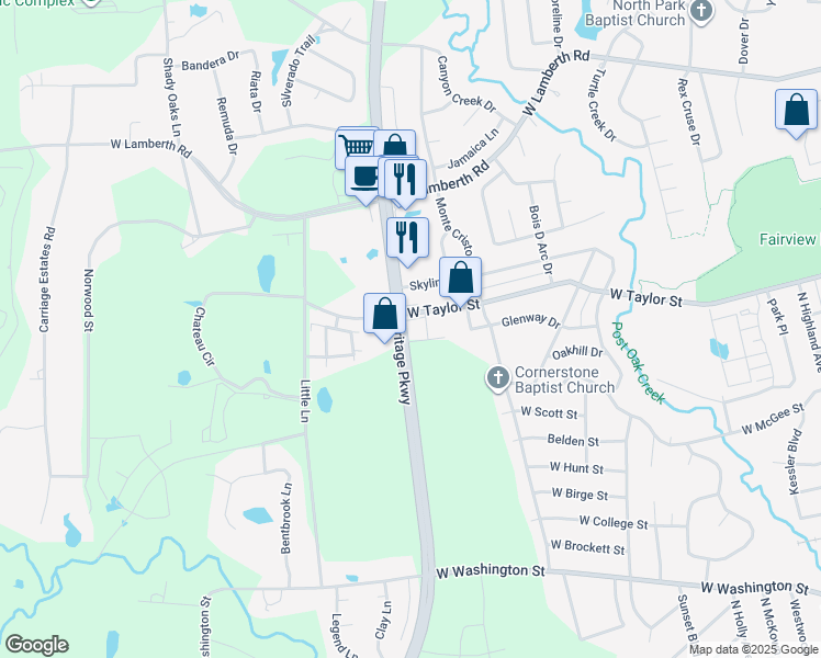 map of restaurants, bars, coffee shops, grocery stores, and more near 1711 Farm to Market Road 1417 in Sherman