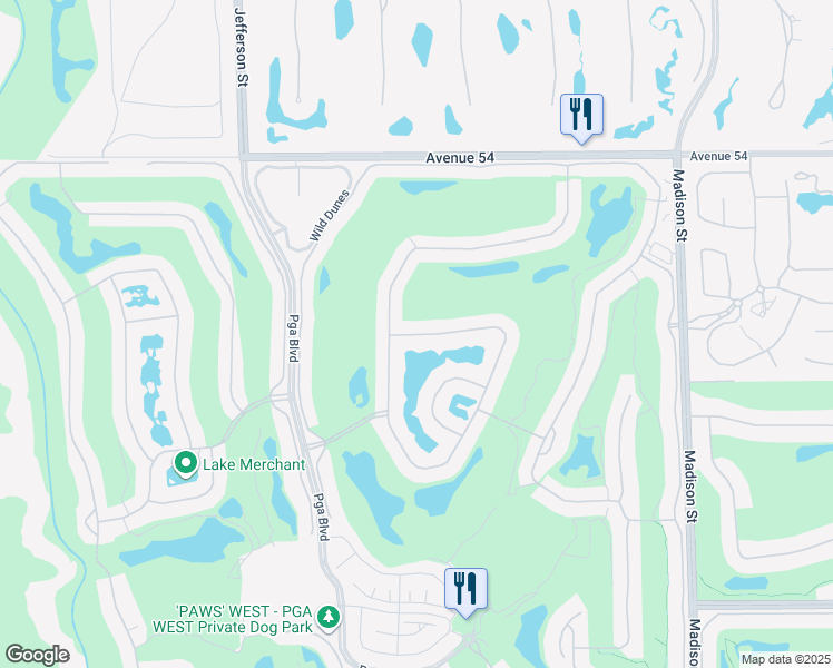 map of restaurants, bars, coffee shops, grocery stores, and more near 55930 Pebble Beach in La Quinta