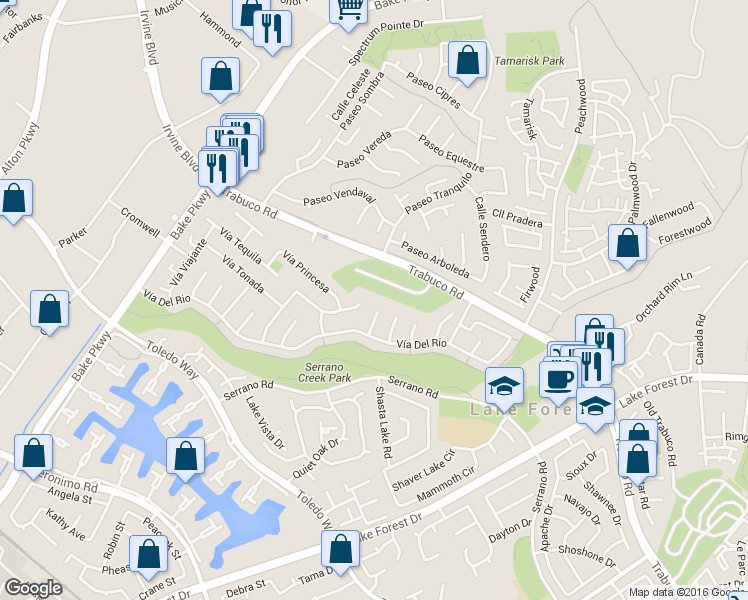 map of restaurants, bars, coffee shops, grocery stores, and more near 21495 Camino Papal in Lake Forest