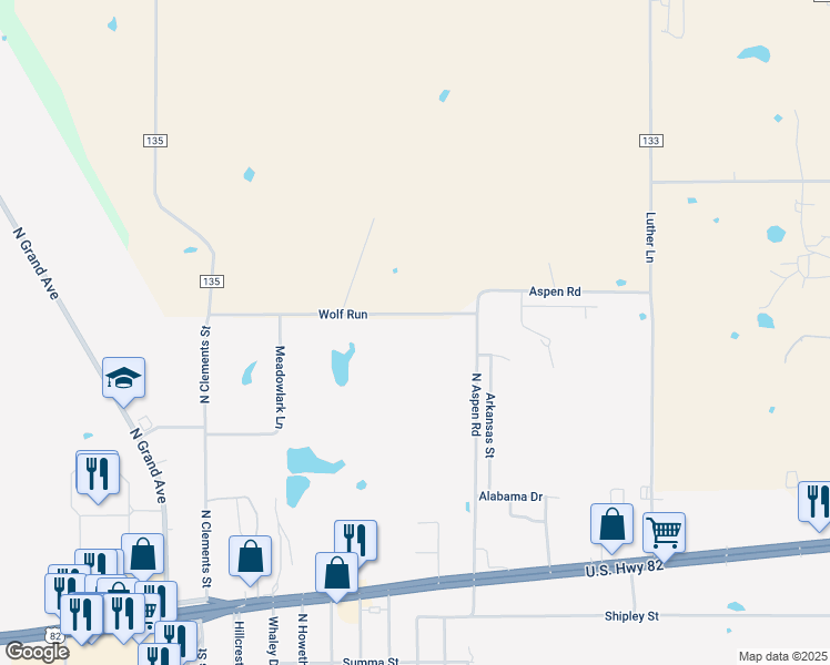 map of restaurants, bars, coffee shops, grocery stores, and more near 2100 Wolf Run in Gainesville