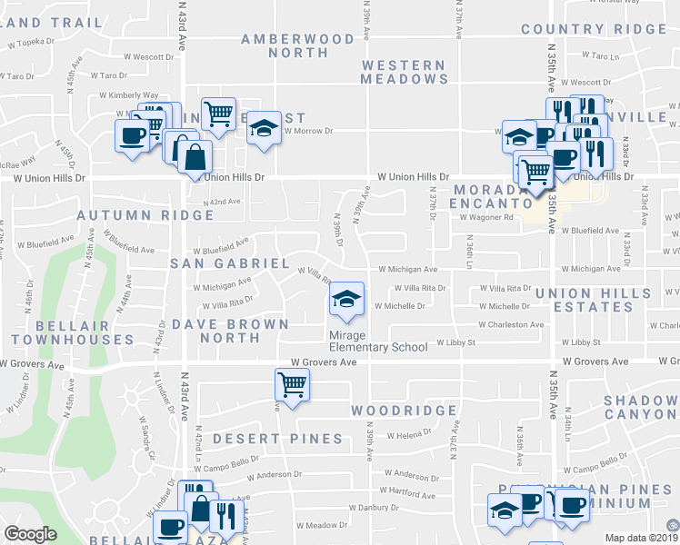 map of restaurants, bars, coffee shops, grocery stores, and more near 3927 West Michigan Avenue in Glendale
