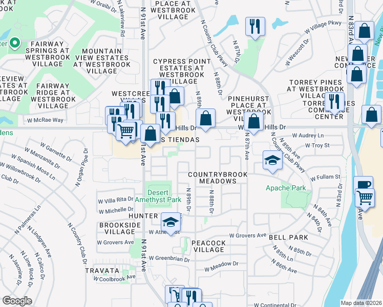 map of restaurants, bars, coffee shops, grocery stores, and more near 8911 Aloa Way in Peoria