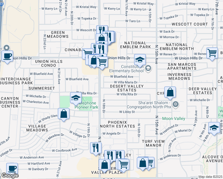 map of restaurants, bars, coffee shops, grocery stores, and more near 1801 West Michigan Avenue in Phoenix