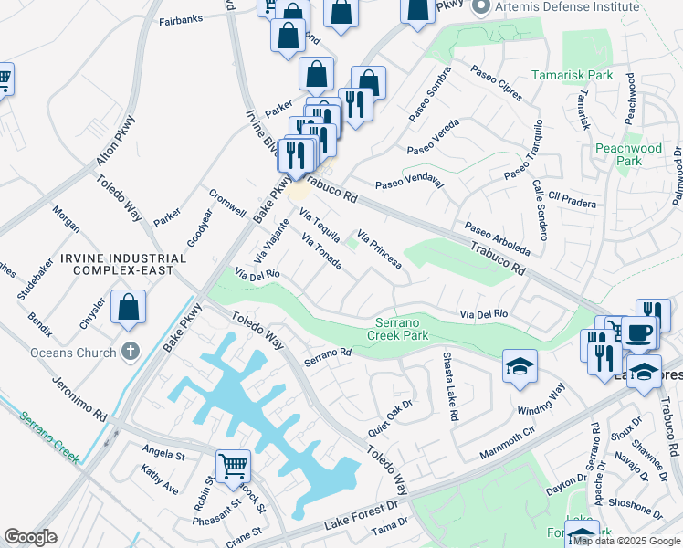 map of restaurants, bars, coffee shops, grocery stores, and more near 24662 Vía Tonada in Lake Forest