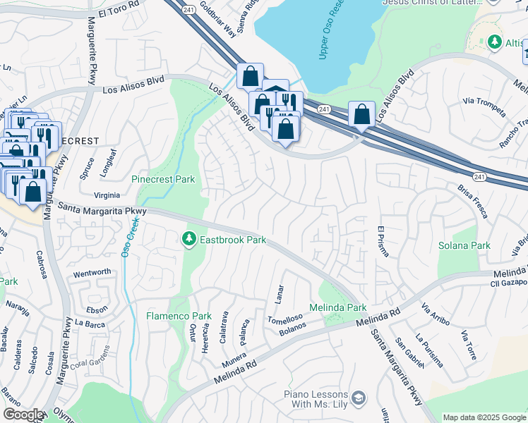 map of restaurants, bars, coffee shops, grocery stores, and more near 21462 Bastia in Mission Viejo