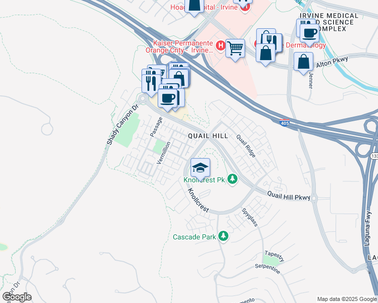 map of restaurants, bars, coffee shops, grocery stores, and more near 76 Dovetail in Irvine