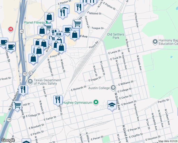 map of restaurants, bars, coffee shops, grocery stores, and more near 1201 East Dorchester Street in Sherman