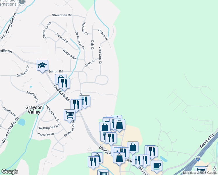 map of restaurants, bars, coffee shops, grocery stores, and more near 2657 Laburnum Drive in Birmingham