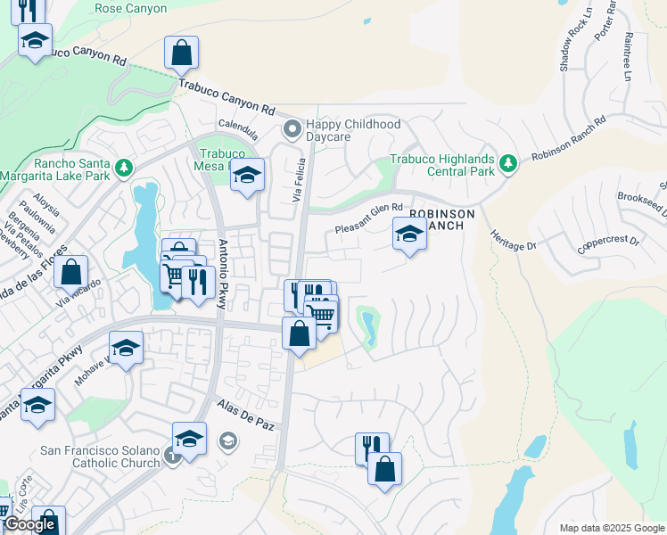 map of restaurants, bars, coffee shops, grocery stores, and more near 31872 Joshua Drive in Trabuco Canyon