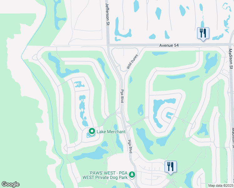 map of restaurants, bars, coffee shops, grocery stores, and more near 54853 Oakhill in La Quinta