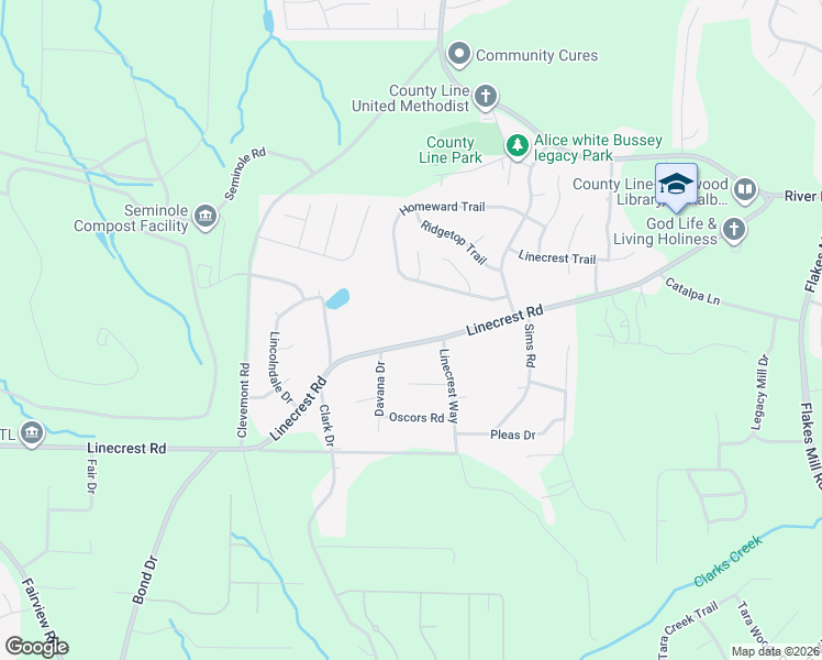 map of restaurants, bars, coffee shops, grocery stores, and more near 3524 Linecrest Road in Ellenwood
